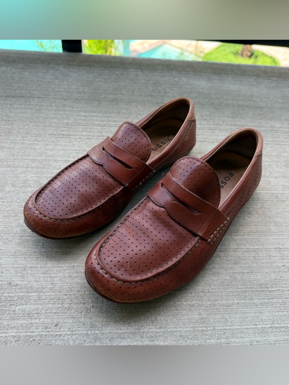 Fossil FFM4006200 Men’s 11 Brown Leather Penny Loafers Driving Moccasin Shoes